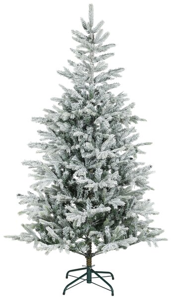 Albero di Natale Innevato Alto 180 cm con 1207 Rami Realistici e Base in Metallo Pieghevole Verde e Bianco