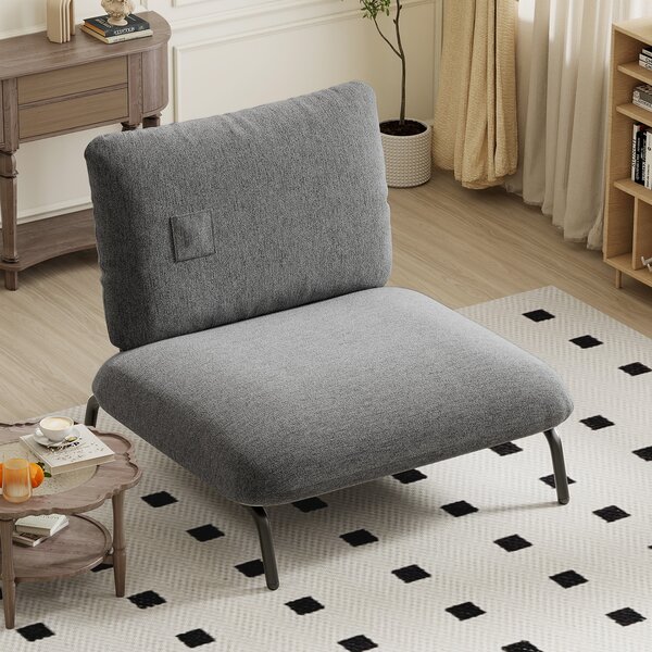 Costway Poltrona oversize soggiorno seduta extra larga tasca portaoggetti metallica, Poltrona robusta 250kg divano pigro moderno camera ufficio Grigio