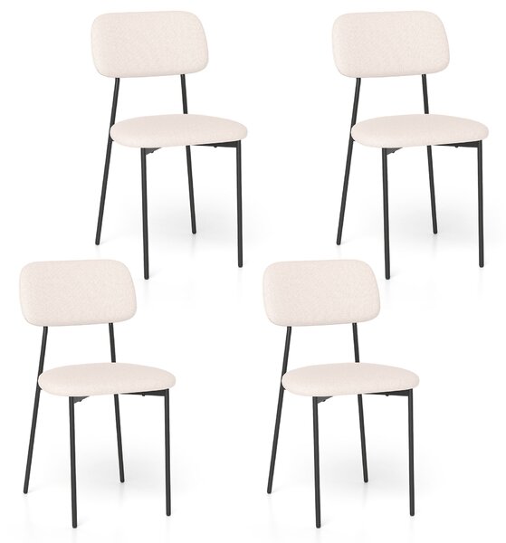 Costway Sedia pranzo 4 pz cucina tessuto lino metallo gambe imbottito, Sedia cotone schienale curvo senza braccioli sala pranzo soggiorno ufficio