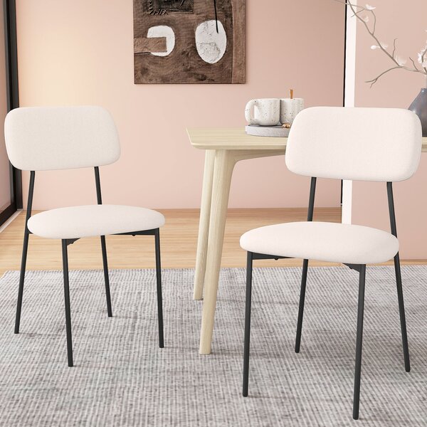 Costway Sedia pranzo 4 pz cucina tessuto lino metallo gambe imbottito, Sedia cotone schienale curvo senza braccioli sala pranzo soggiorno ufficio