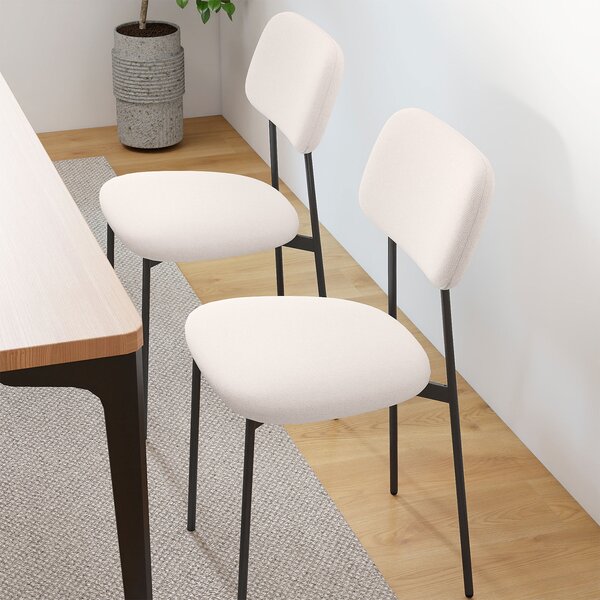 Costway Sedia pranzo 4 pz cucina tessuto lino metallo gambe imbottito, Sedia cotone schienale curvo senza braccioli sala pranzo soggiorno ufficio