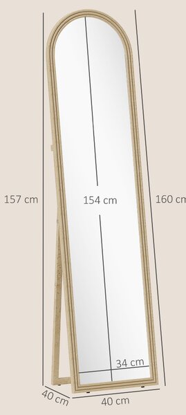 HOMCOM Specchio da Terra e Parete a Figura Intera con Cavalletto, Effetto Pietra e Forma ad Arco, 40x160 cm, Beige | Aosom Italy