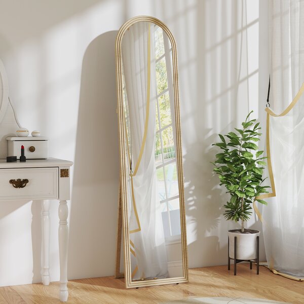 HOMCOM Specchio da Terra e Parete a Figura Intera con Cavalletto, Effetto Pietra e Forma ad Arco, 40x160 cm, Beige | Aosom Italy