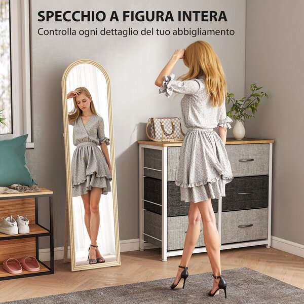 HOMCOM Specchio da Terra e Parete a Figura Intera con Cavalletto, Effetto Pietra e Forma ad Arco, 40x160 cm, Beige | Aosom Italy