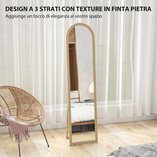 HOMCOM Specchio da Terra e Parete a Figura Intera con Cavalletto, Effetto Pietra e Forma ad Arco, 40x160 cm, Beige | Aosom Italy