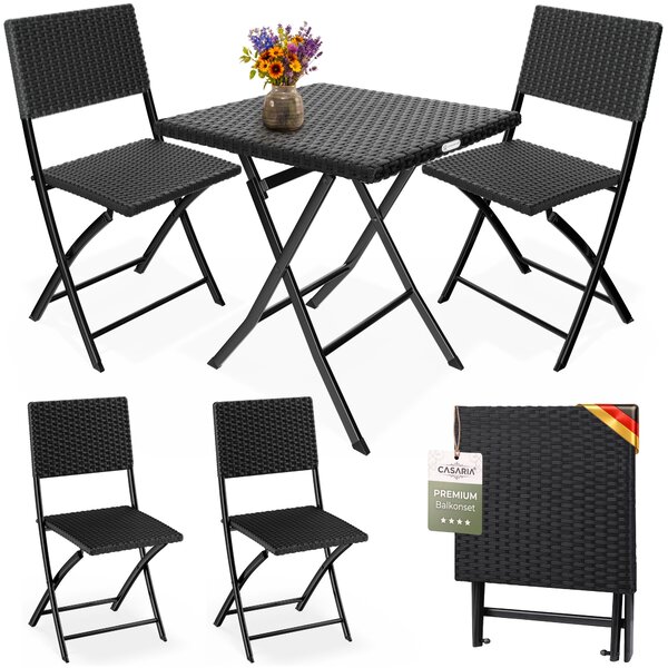 Casaria Mobili da Balcone in Polyrattan Set 3 Pezzi Pieghevole Salvaspazio 2 Persone Balcone Terrazza Giardino Arredo