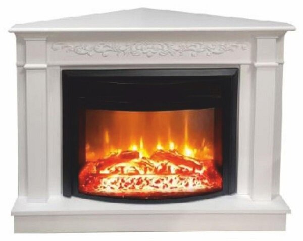 Casa Padrino Caminetto elettrico angolare barocco bianco/nero 107 x 63 x h. 84 cm - Caminetto decorativo da salotto con telecomando - Mobili da salotto in stile barocco - Mobili barocchi - Caminetti elettrici barocchi