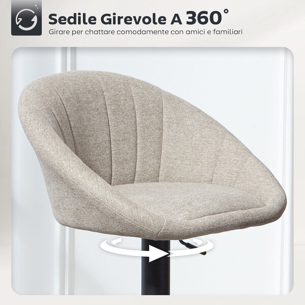 HOMCOM Set 2 Sgabelli da Bar con Altezza Regolabile, Seduta Girevole in Tessuto e Poggiapiedi, Beige | Aosom Italy