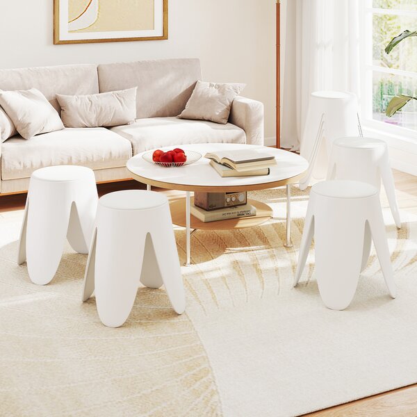 Costway Sgabello impilabile 8 pz plastica senza schienale portatile bianco, Sgabello senza montaggio scuola aula studenti adulti soggiorno casa