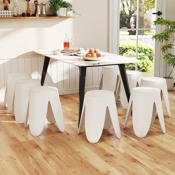 Costway Sgabello impilabile 8 pz plastica senza schienale portatile bianco, Sgabello senza montaggio scuola aula studenti adulti soggiorno casa