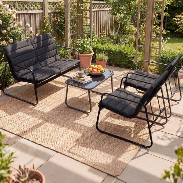 Costway Mobili esterno 4 pz salotto patio cuscini morbidi tavolino vetro temperato, Mobili sedie giardino veranda balcone cortile