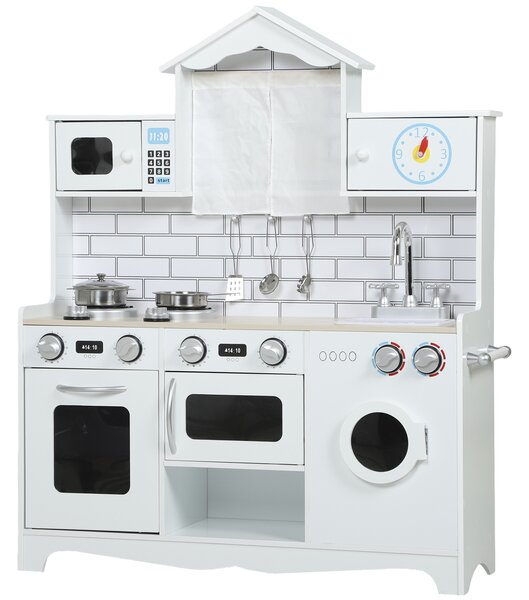 Cucina Giocattolo per Bambini 3-6 Anni con Set di Accessori Lavandino e Manopole con Suoni in Legno Bianco