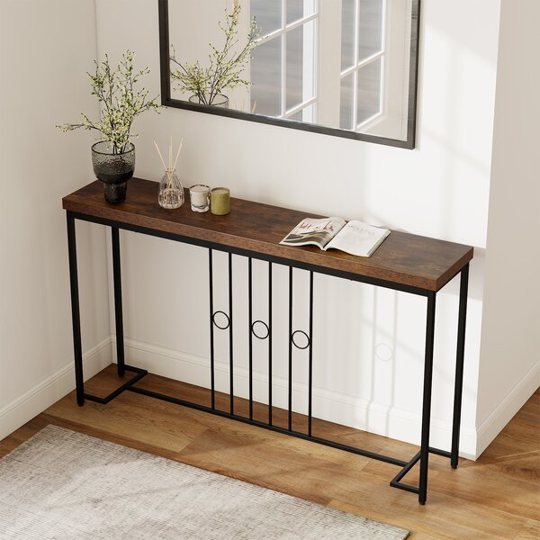 Costway Tavolo consolle industriale 140cm base h piano ampio stretto, Tavolo ingresso dietro divano pranzo soggiorno camera corridoio
