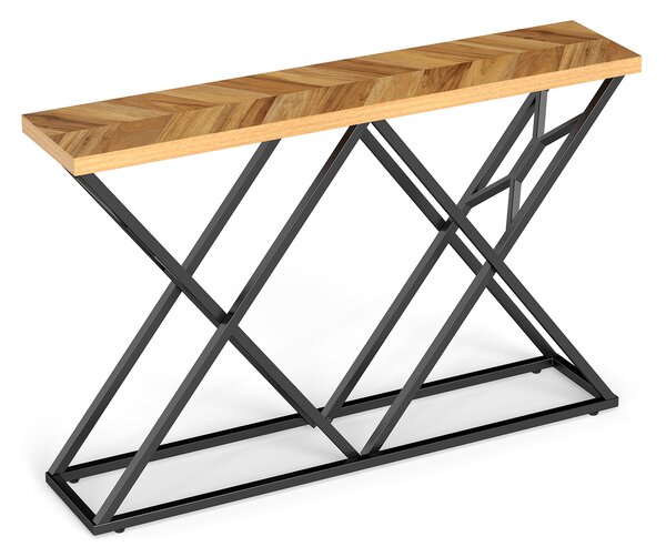 Costway Tavolo consolle rustico base metallo geometrica 140cm lungo, Tavolo ingresso industriale retro divano corridoio soggiorno