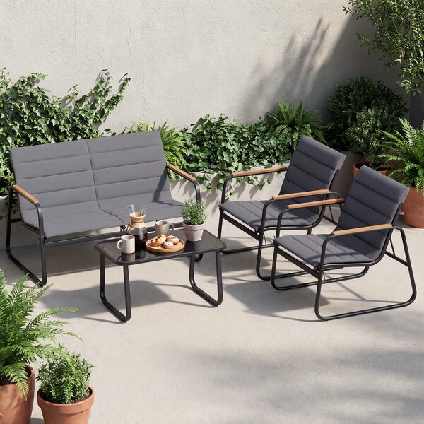 Costway Mobili esterno 4 pz conversazione patio cuscini morbidi tavolino vetro temperato, Mobili sedie giardino veranda balcone giardino cortile