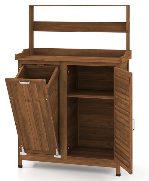 Costway Mobiletto legno giardinaggio patio esterno ripiano regolabile, Mobiletto contenitore ribalta workstation piantare porta prato
