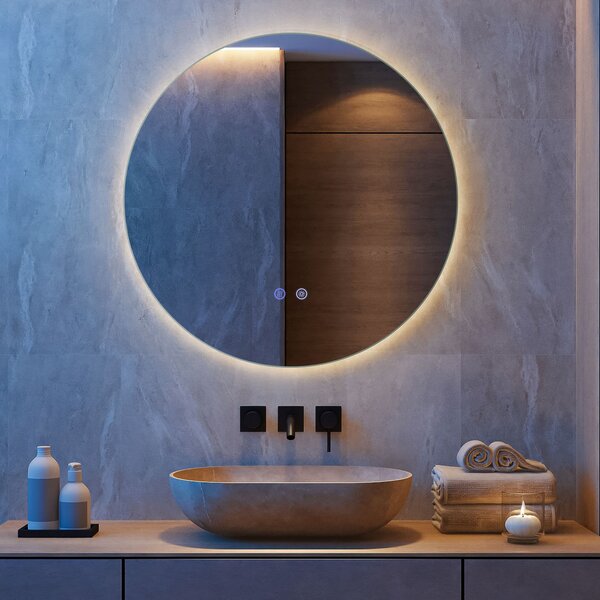 Costway Specchio rotondo led illuminazione bagno parete luminosità regolabile, Specchio retroilluminato vetro temperato memoria anti-appannamento 60cm