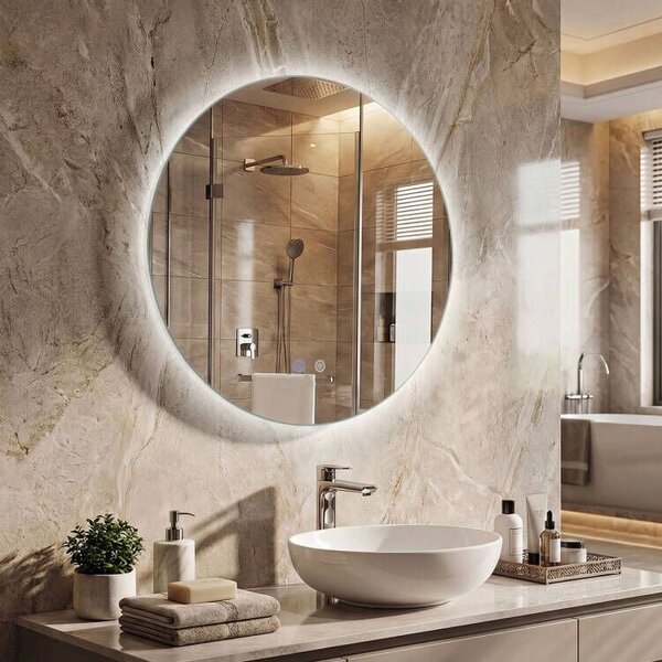 Costway Specchio rotondo led illuminazione bagno parete luminosità regolabile, Specchio retroilluminato vetro temperato memoria anti-appannamento 60cm