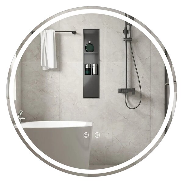 Costway Specchio rotondo led bagno parete luminosità regolabile touch, Specchio vetro temperato memoria anti-appannamento design moderno 80 cm
