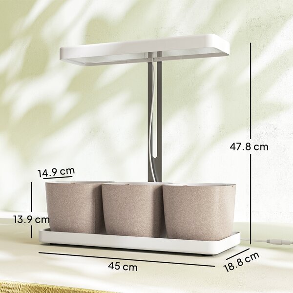 Outsunny Lampade per Pianta da 42 Luci LED con 3 Vasi, Timer e Illuminazione Regolabile, 45x18.8x47.8 cm, Bianco | Aosom Italy