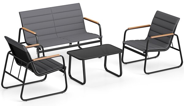 Costway Mobili esterno 4 pz conversazione patio cuscini morbidi tavolino vetro temperato, Mobili sedie giardino veranda balcone giardino cortile