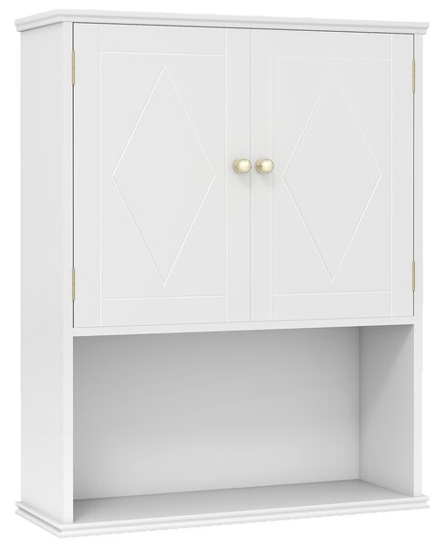 Costway Armadietto muro bagno medico 2 ante ripiano aperto regolabile, Armadietto organizer salvaspazio sopra water lavanderia cucina Bianco
