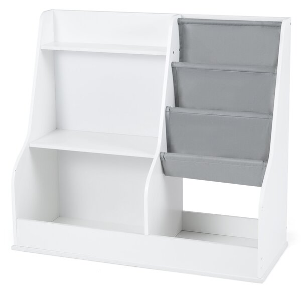 Costway Libreria bambini organizzatore giocattoli legno 3 ripiani tasca tessuto, Libreria anti-ribaltamento sacca cubi stoccaggio sala giochi 80cm