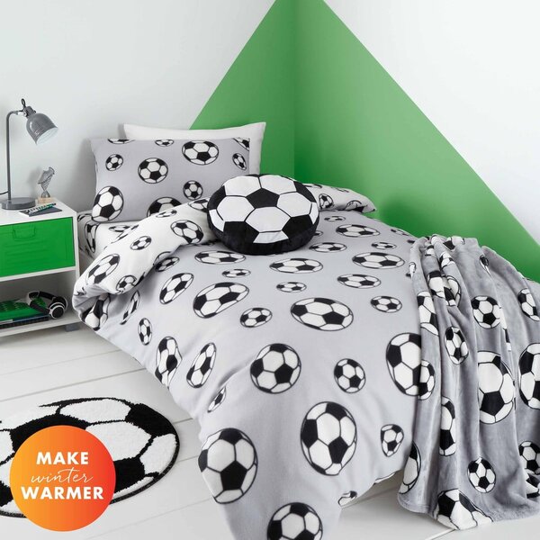 Set copripiumino e federa da bambini grigio chiaro in vello per letto matrimoniale 200x200 cm Football – Catherine Lansfield