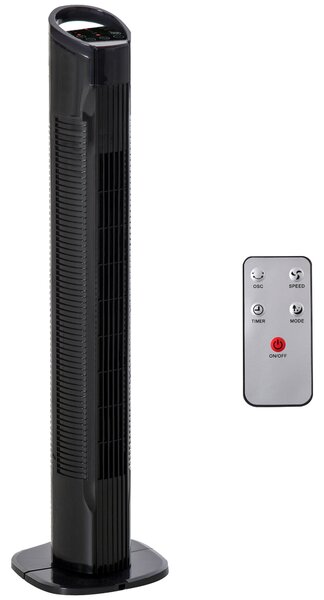 HOMCOM Ventilatore a Torre con Telecomando a 5m, Oscillante 70°, 3 Funzioni e 3 Velocità, Nero | Aosom Italy