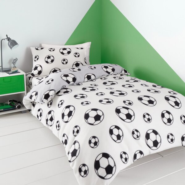 Set copripiumino e federa da bambini grigio chiaro in vello per letto matrimoniale 200x200 cm Football – Catherine Lansfield