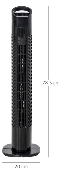 HOMCOM Ventilatore a Torre con Telecomando a 5m, Oscillante 70°, 3 Funzioni e 3 Velocità, Nero | Aosom Italy