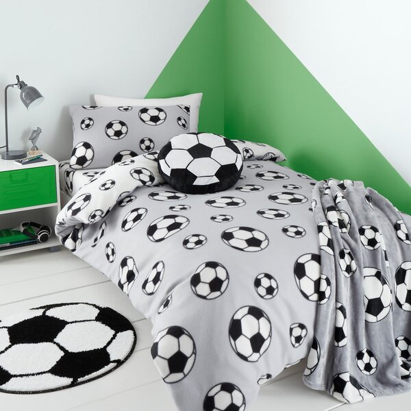 Set copripiumino e federa da bambini grigio chiaro in vello per letto matrimoniale 200x200 cm Football – Catherine Lansfield