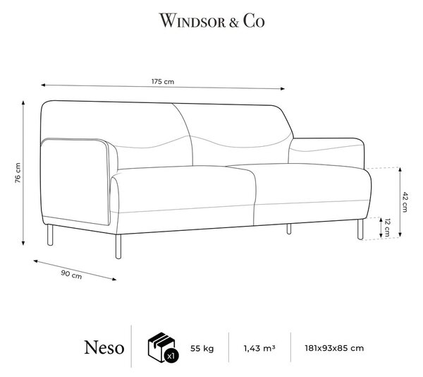 Divano in pelle marrone , 175 x 90 cm Neso - Windsor & Co Sofas