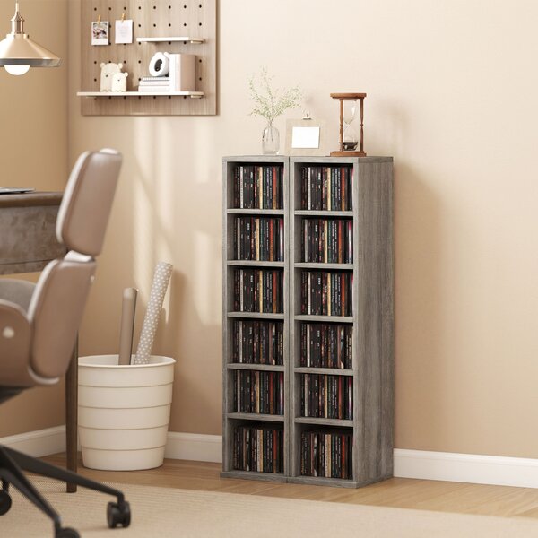 HOMCOM Set di 2 Mobili Porta CD Scaffale Salvaspazio, 21x22.5x88.5cm, Grigio | Aosom Italy