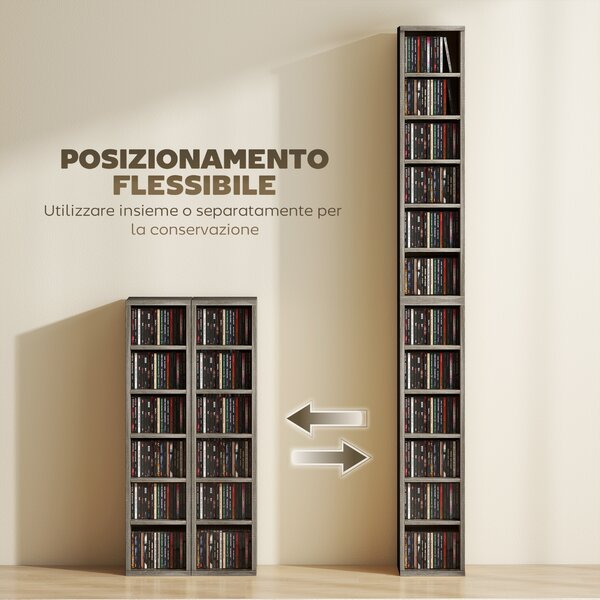 HOMCOM Set di 2 Mobili Porta CD Scaffale Salvaspazio, 21x22.5x88.5cm, Grigio | Aosom Italy