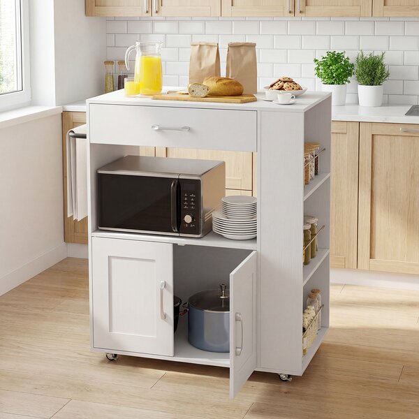 Costway Isola cucina mobile carrello ruote bloccatili cubo 2 vie, Carrello ripiani laterali cassetto porta asciugamani soggiorno sala pranzo