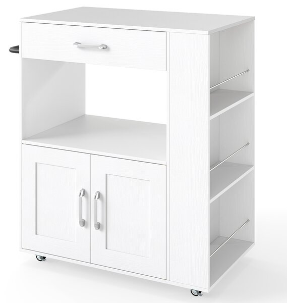 Costway Isola cucina mobile carrello ruote bloccatili cubo 2 vie, Carrello ripiani laterali cassetto porta asciugamani soggiorno sala pranzo