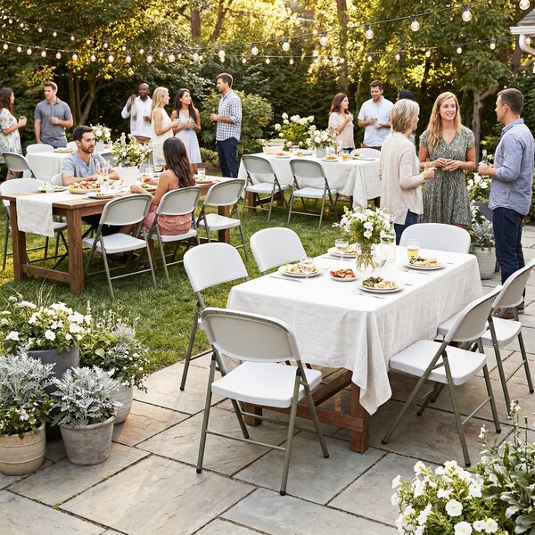Costway Set sedie 6 pieghevoli plastica metallo schienale commerciale portatile, Sedie pranzo interno esterno matrimonio festa portata 150kg Bianco