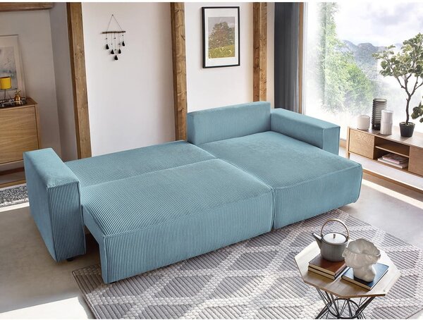 Divano letto a coste blu chiaro ad angolo variabile Nihad - Bobochic Paris