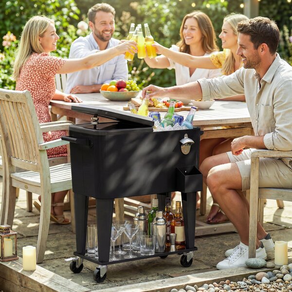 Outsunny Carrello Frigo 76L con Ripiano, Apribottiglie e Raccoglitore Tappi, in Plastica e Acciaio, 91x39x84.5 cm, Nero | Aosom Italy