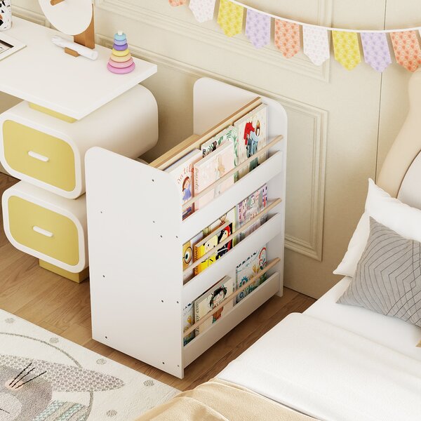 Costway Libreria bambini 3 ripiani ruote doppia faccia carrello portaoggetti, Libreria legno 8 cubi aperti libri sala giochi nido aula