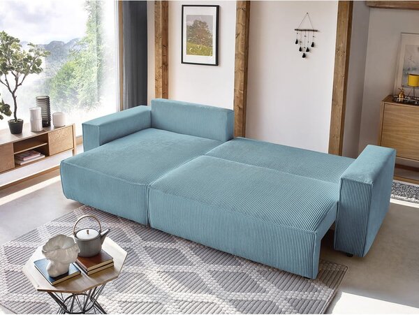 Divano letto a coste blu chiaro ad angolo variabile Nihad - Bobochic Paris