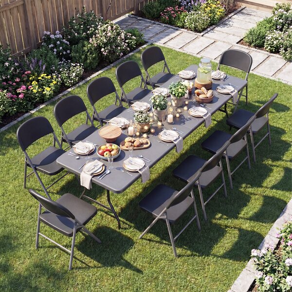 Costway Set sedie 6 pieghevoli plastica metallo schienale commerciale portatile, Sedie pranzo interno esterno matrimonio festa portata 150kg Grigio