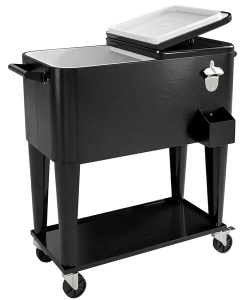 Outsunny Carrello Frigo 76L con Ripiano, Apribottiglie e Raccoglitore Tappi, in Plastica e Acciaio, 91x39x84.5 cm, Nero | Aosom Italy