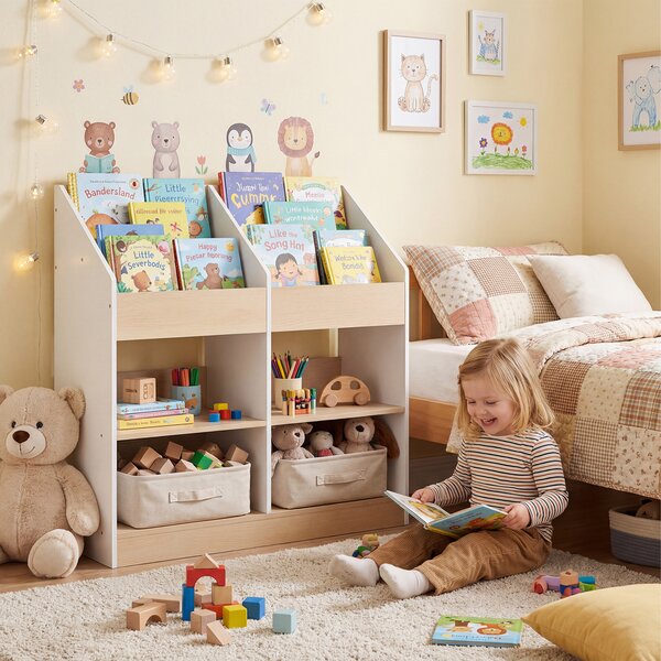Costway Libreria bambini organizzatore libri giocattoli 4 cubi verticali, Libreria 4 scomparti stoccaggio scaffale legno sala giochi aula asilo