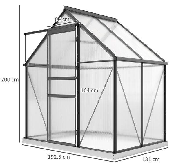 Outsunny Serra in Policarbonato e Alluminio con Porta a Battente e Finestra a Tetto, 192.5x131x200 cm, Grigio | Aosom Italy