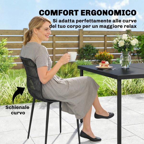 Outsunny Sedie da Pranzo per Esterni Set da 4, Sedie da Giardino con Schienale Fessurato, Nero | Aosom Italy