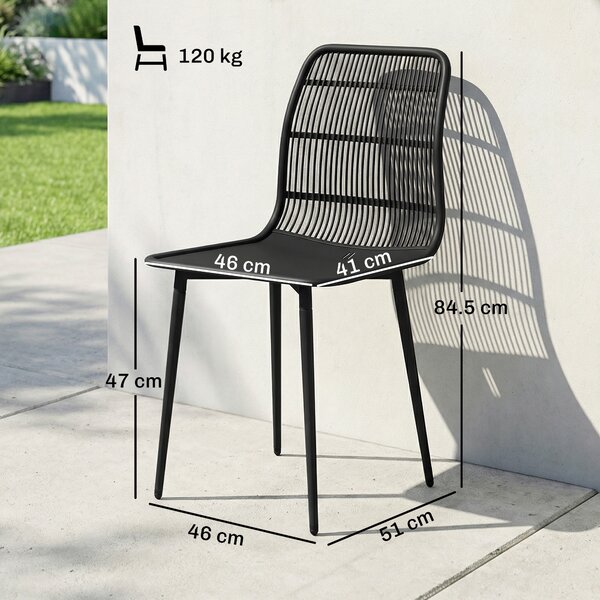Outsunny Sedie da Pranzo per Esterni Set da 4, Sedie da Giardino con Schienale Fessurato, Nero | Aosom Italy
