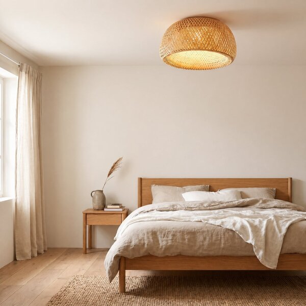 Plafoniera Lindby, Jadwiga, dimmerabile, Legno, Soggiorno, Bambù, Scandinavo