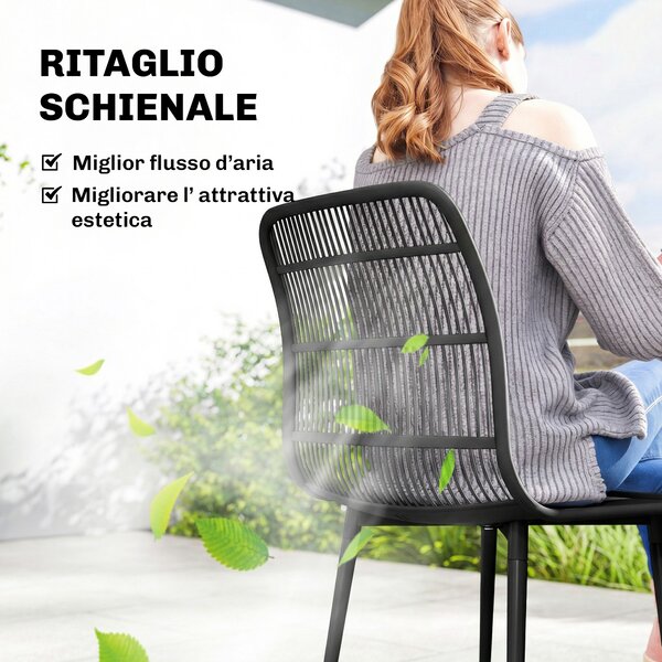 Outsunny Sedie da Pranzo per Esterni Set da 4, Sedie da Giardino con Schienale Fessurato, Nero | Aosom Italy